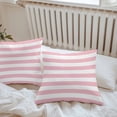 thumbnail image 4 of Pink and Outdoor Pillow Covers Set of 2 White Stripes Waterproof Throw Pillow Case Decorative Square Cushion Cover for Patio Couch Garden Balcony, 24"x24", 4 of 9