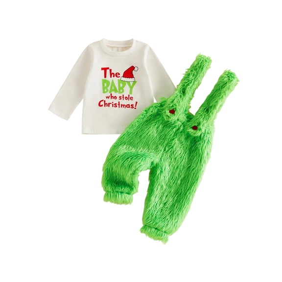 RUINIXCW Christmas Outfit for Toddler Girl Boy Long Sleeve Tops and Fuzzy Overalls