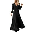 thumbnail image 2 of Conairie Flowy Dress for Women Solid Color V Neck Loose Fashion Long Sleeve Dress Soft Lounge Long formal Dresses Black L, 2 of 4