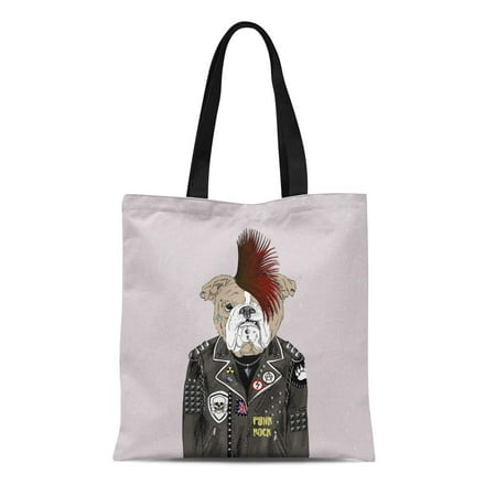 English Home Accessories SIDONKU Canvas Bag Resuable Tote Grocery Shopping Bags Dog English Bulldog Punk Furry Graphic Accessories Anthropomorphic Tote Bag ()
