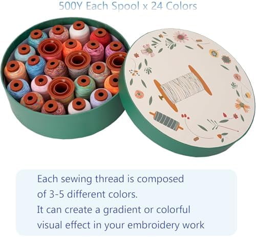 24 Colors Variegated Sewing Thread,500Y Each Spool Polyester Threads,Rainbow Thread 40wt Variegated Quilting,for Sewing Machines,Hand Sewing&Embroidery&Serger$$Art & Craft