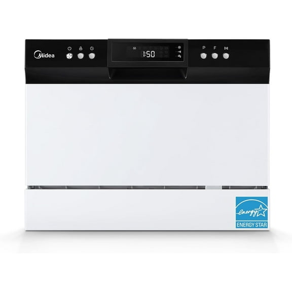 Midea Portable Countertop Dishwasher, 6 Place Settings, 8 Programs, White, MDC22P1AWW, New