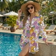 thumbnail image 2 of Renewold Swim Cover Up for Women Long Sleeve T-Shirt Dress with Pocket Breathable Y2K Button Down Shirt Bathing Suit Cover Up Shirt Bikini Coverups, Y2K Hippie Flower Daisy Print, 2XL, 2 of 7