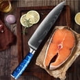 thumbnail image 6 of 10-Piece Damascus Pattern Kitchen Knife Set with Blue Resin Handles, High Carbon Steel Chef Knives, Ultra Sharp Multi-purpose Cooking Knives for Home & Restaurant Use, 6 of 15
