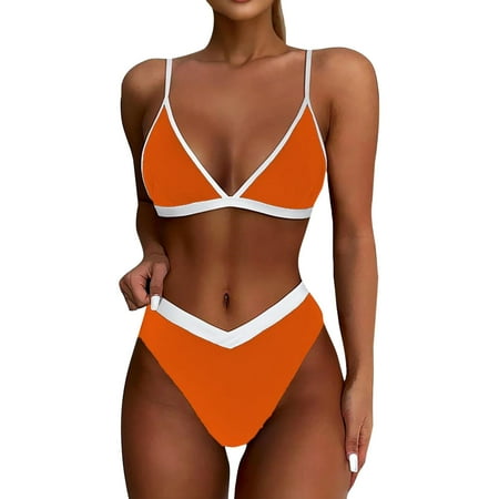 Divhosrg High Waisted Bikini Sets for Women Plus Size  Bikini Sets for Women Cheeky  Bathing Suit Tops for Women  Womens Swimsuits 2 Piece  Orange Swimsuits for Women Plus Size L