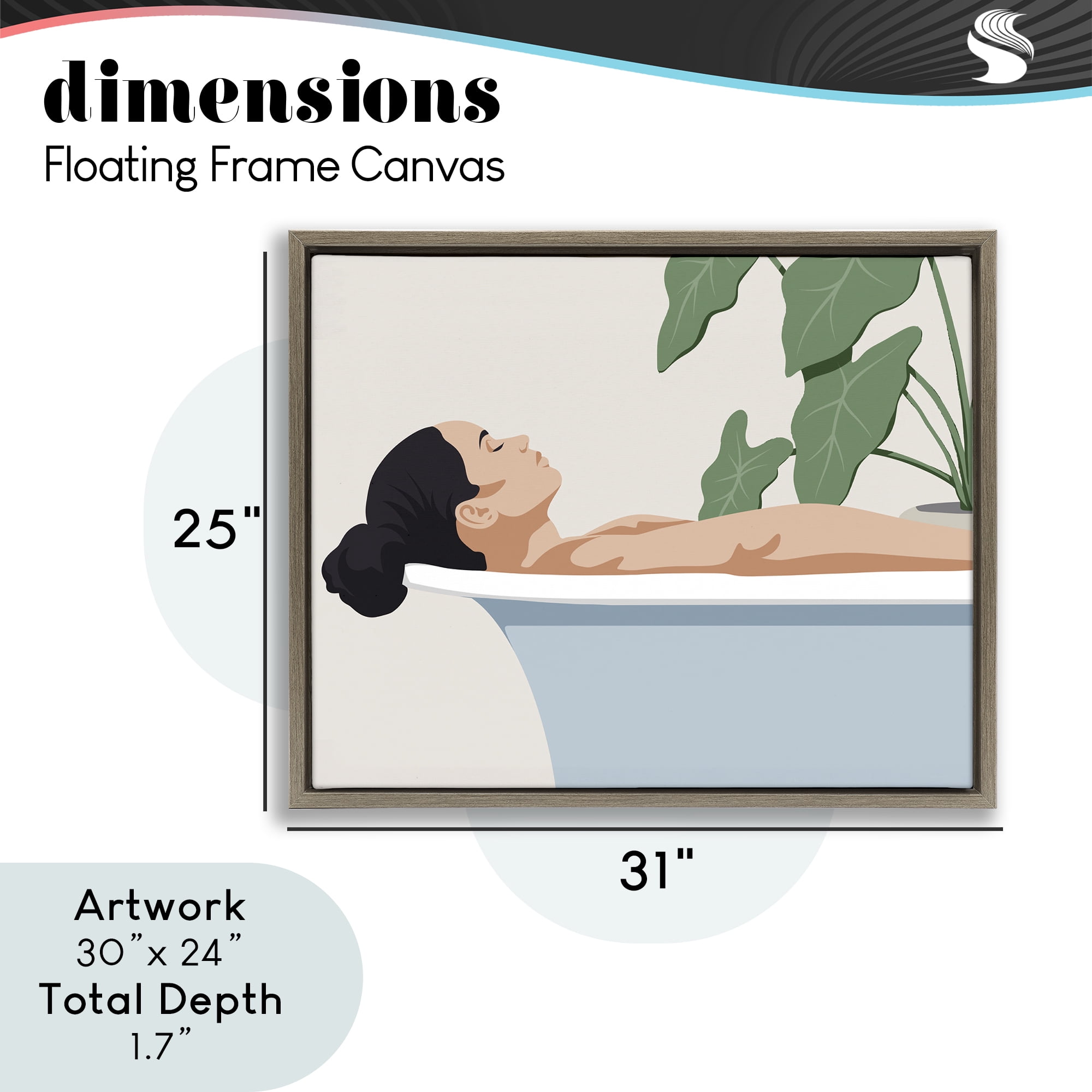Stupell Industries Tub Relaxation Woman Brown Framed Floater Canvas Wall Art, design by Marcus Prime