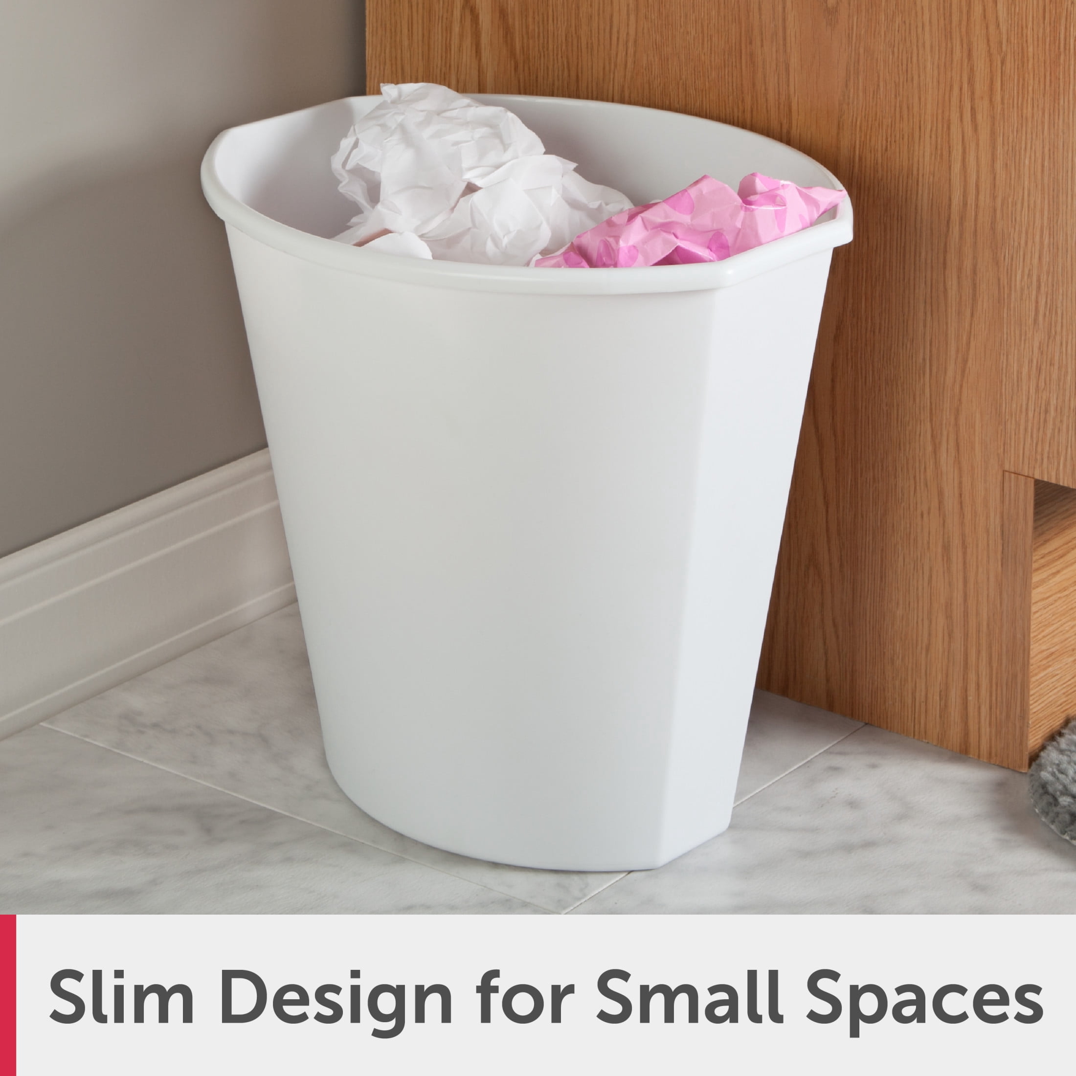 (4 pack) Sterilite Small Bathroom Trash Can, 2.5 Gallon Plastic Garbage Bucket Bin with No Lid, White