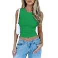 thumbnail image 1 of Womens Summer Tank Tops Sleeveless Crewneck Knit Slim Fitted Side Ruched Casual Basic Shirt Green S, 1 of 8