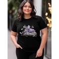 thumbnail image 3 of Camiseta de mujer, camiseta de manga corta, tops casuales, camisetas de cuello redondo con flores moradas y libros para mujer, 3 of 7