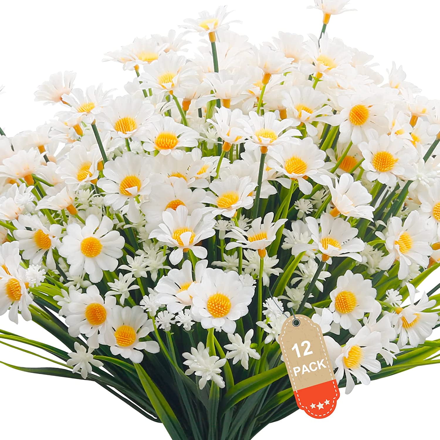 Viworld 12 Bundles Artificial Daisies Flowers Outdoor Fake Plants White