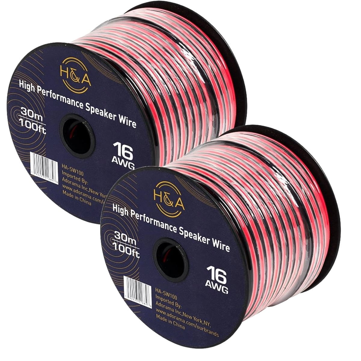 H&A 16 Gauge Wire AWG Speaker Wires and Soft Touch Cable Wire (100ft Red/Black) Car Speaker Wire, Stereos, Home Theater Speakers, Surround Sound, Radio, 16 Gauge Speaker Wire, [2 Pack]