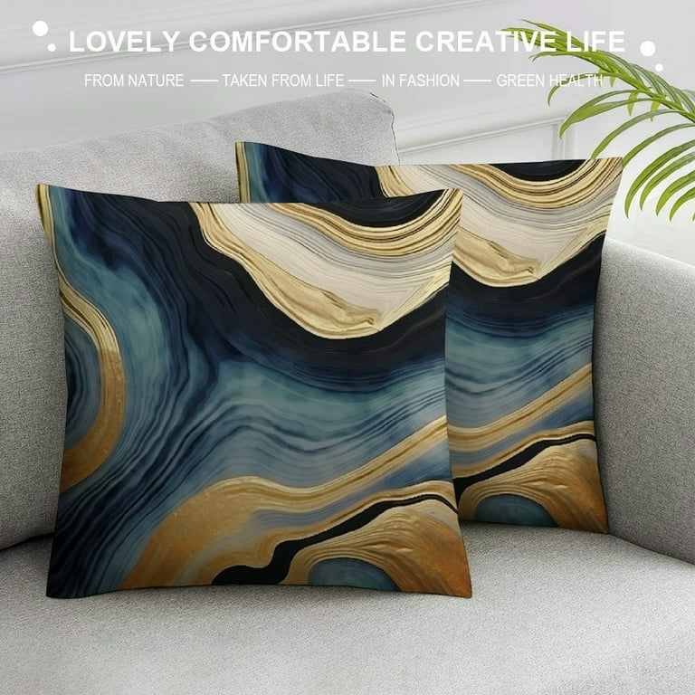 RUIYC Blue and Gold Throw Pillows Covers, Decorative Gold and Blue
