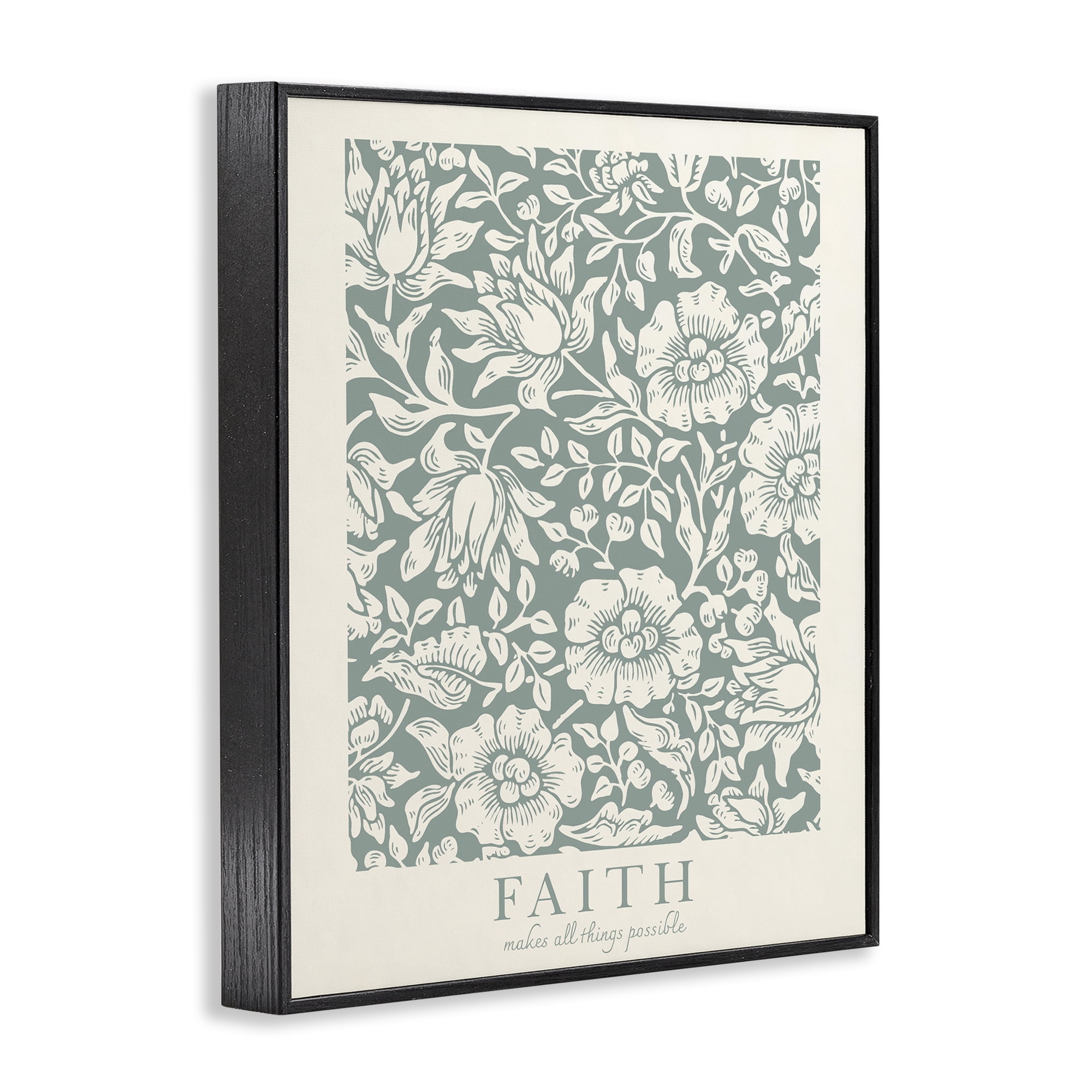 Stupell Industries Faith Quote with Floral Pattern Black Framed Giclee Art, design by Wild Apple Portfolio