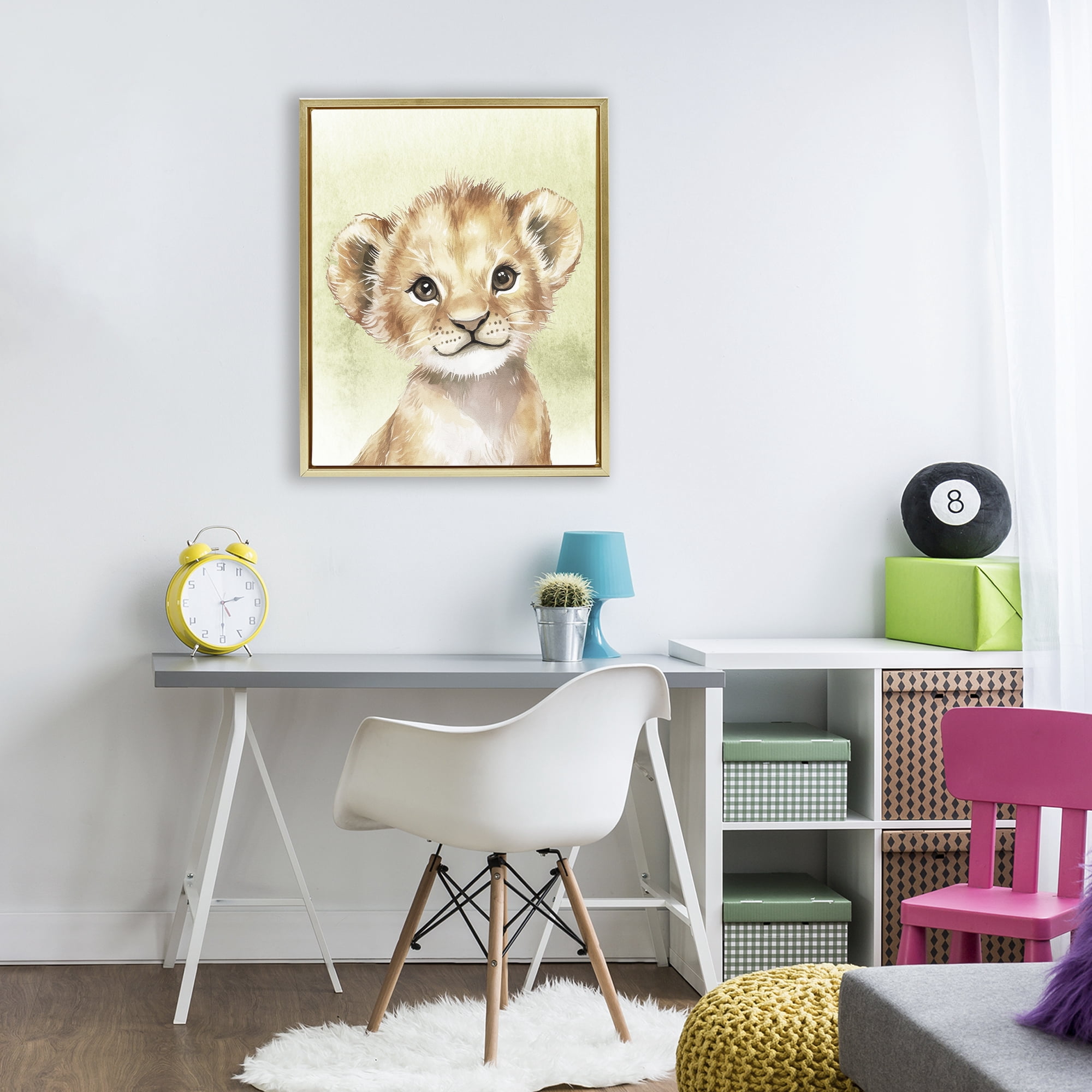 Stupell Industries Jungle Friends Baby Lion Gold Framed Floater Canvas Wall Art, design by Christine Simpson Art