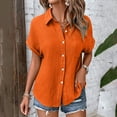 thumbnail image 6 of ORT Linen Shirts for Women Button up Shirts Casual Short Sleeve Collared Work Blouse with Pocket(Orange,XL), 6 of 9