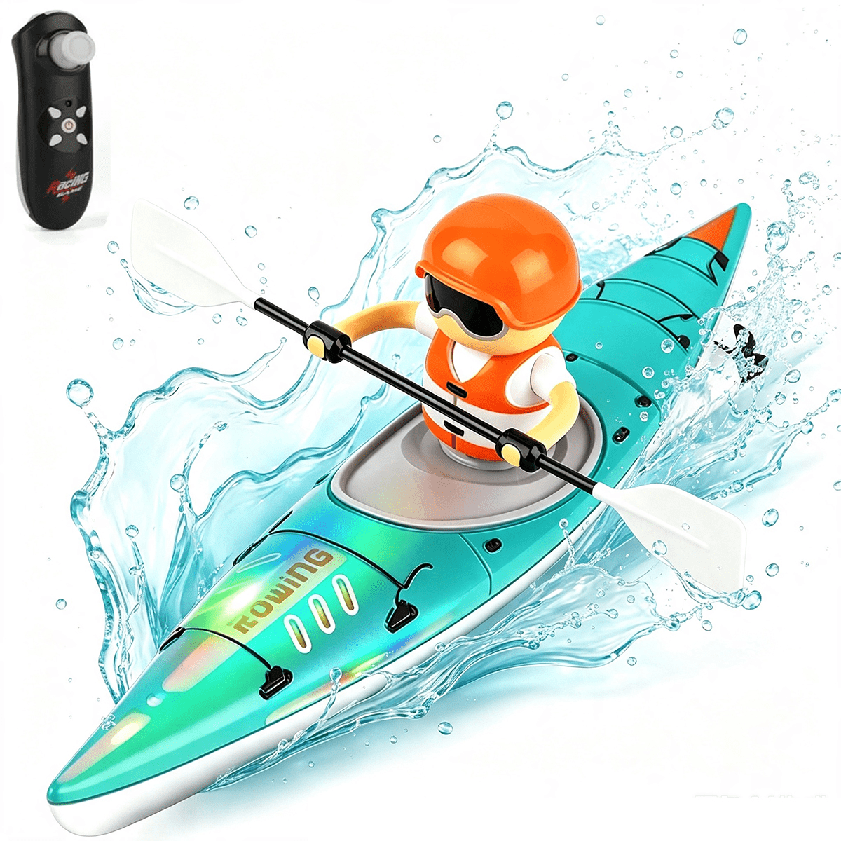 Remote Control Kayak Toys RC Boat with Light for Pool & Bathtub, Water Toys for Kids Ages 4-8