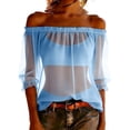 thumbnail image 3 of Bovxnpu Womens Off the Shoulder Tops Off Shoulder Blouse Chiffon Casual Fashion Trendy Tops Summer Tops, 3 of 9
