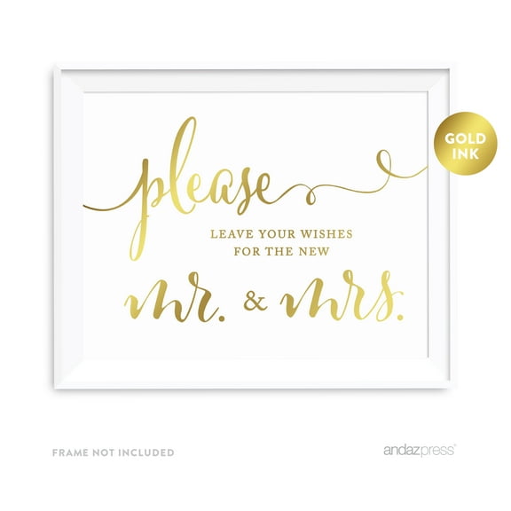 Leave Your Wishes For New Mr. & Mrs. Metallic Gold Wedding Party Signs