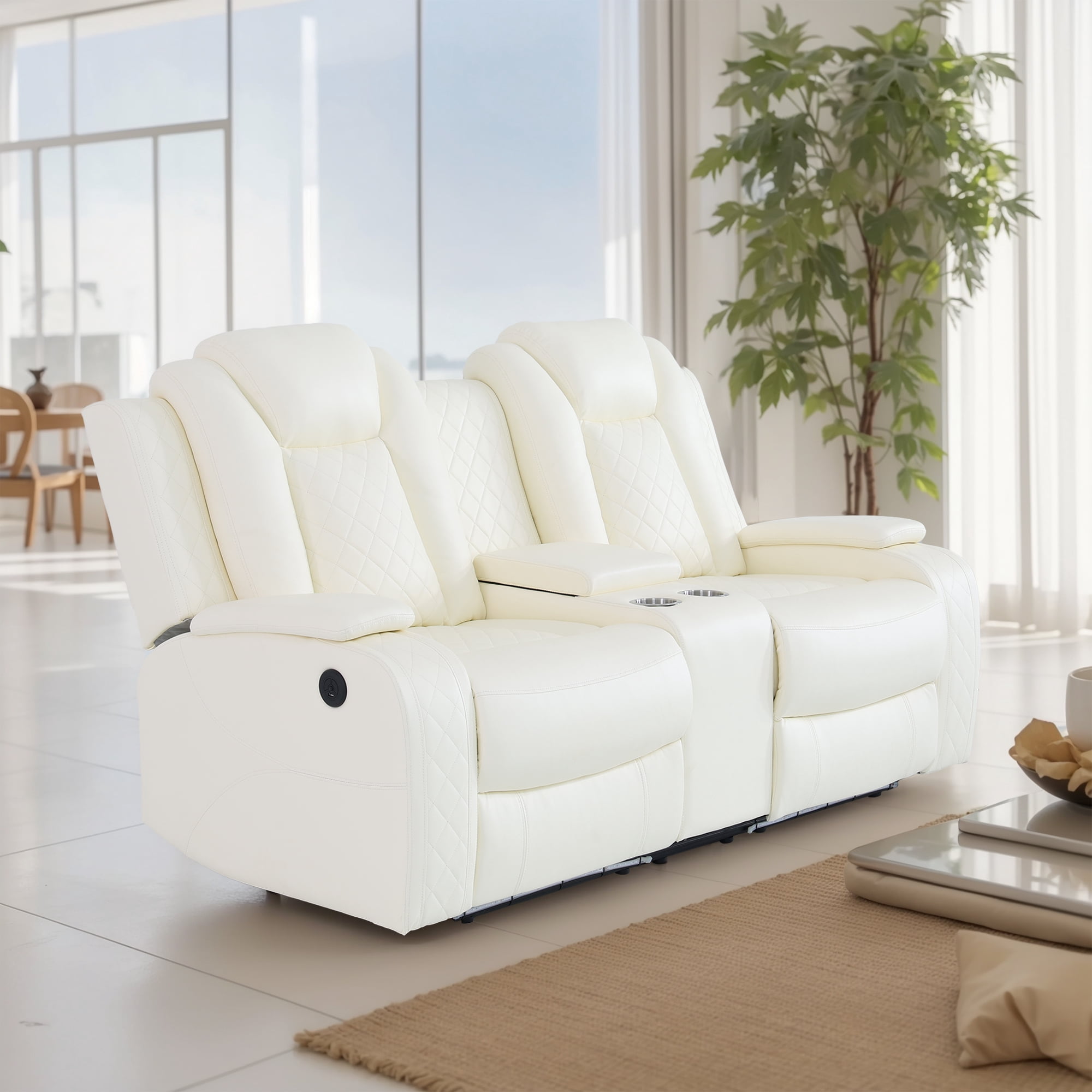 MAYEERTY White Breathing Leather 3-Piece Living Room Recliner Loveseat