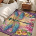 thumbnail image 4 of Area Rug for Living Room, Purple Dragonfly Non-Slip Indoor Large Carpet for Bedroom/Dining Room, Colorful Flowers Watercolor Chic Floral Plant Washable Low-Profile Floor Mat Runner Rugs - 3 x 5 Ft, 4 of 8