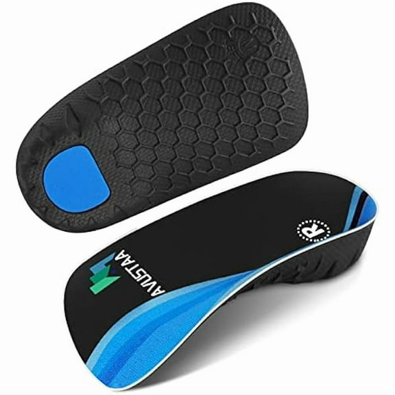 USBSO High Arch Support Insoles 3/4 Orthotic Inserts for Flat Feet Plantar Fasciitis Relief Overpronation, Shoes Insoles for Men Women Running, Black and Blue(L:Men 9-11, Women 10-12)