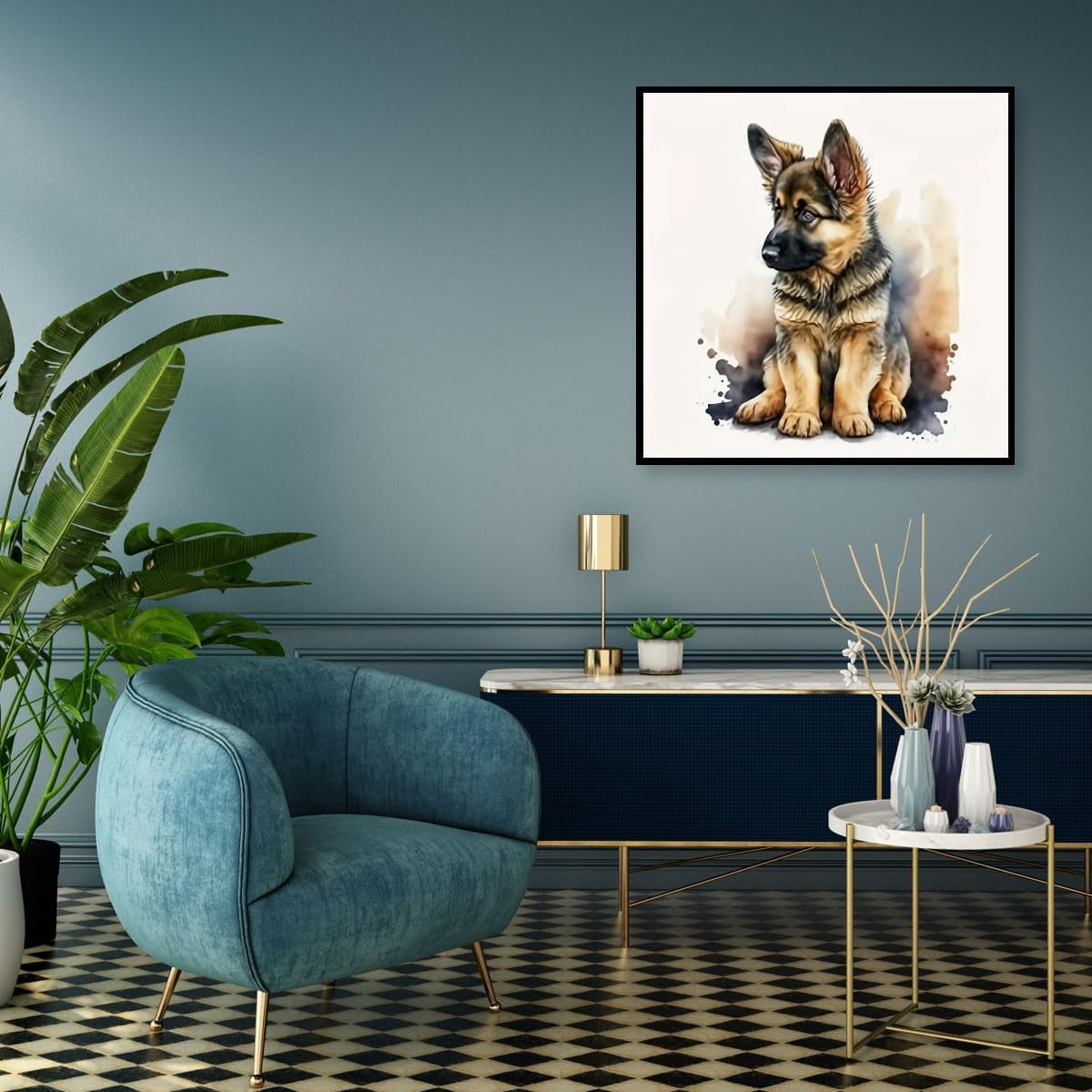 German Shepherd Dog Diamond Art Painting Kits for Adults, Full Drill Wolf Dog Diamond Dots Paintings for Beginners, Round 5D Paint with Diamonds Pictures Gem Art Painting Kits 12x12inch