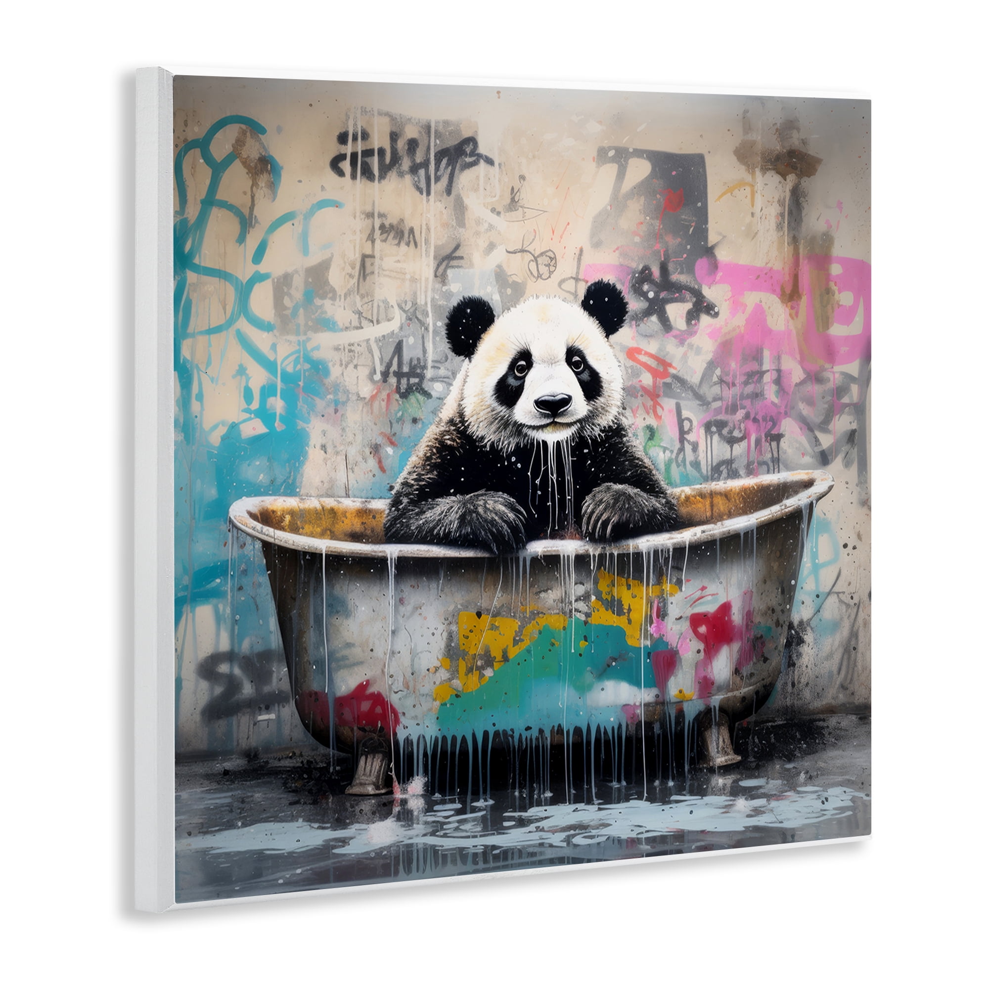 Stupell Industries Graffiti Bathing Panda Typography Painting Unframed Art Print Wall Art, 12 x 12