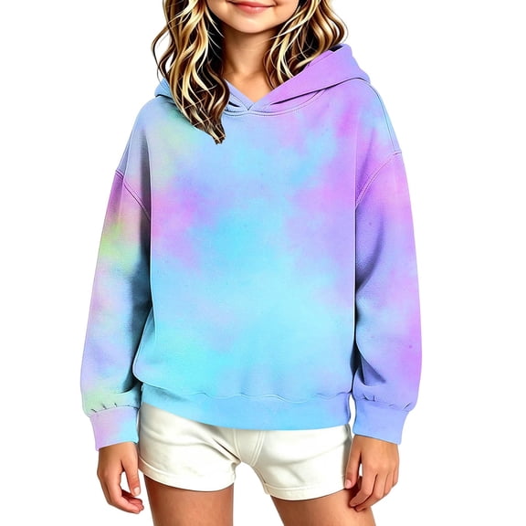 CYRBOKO Girls Hooded Sweatshirt Size 10-12, Soft Tie Dye Casual Long Sleeve Pullover Hoodies Blue