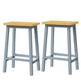 thumbnail image 4 of Set of 2 Wood Bar Stools, 25.6" Tall Bar Chairs with 220 lbs Load Bearing, Kitchen Counter Stools with Footrests, Farmhouse Stools for Dining Room, Kitchen, Counter, Gray-Blue, 4 of 7