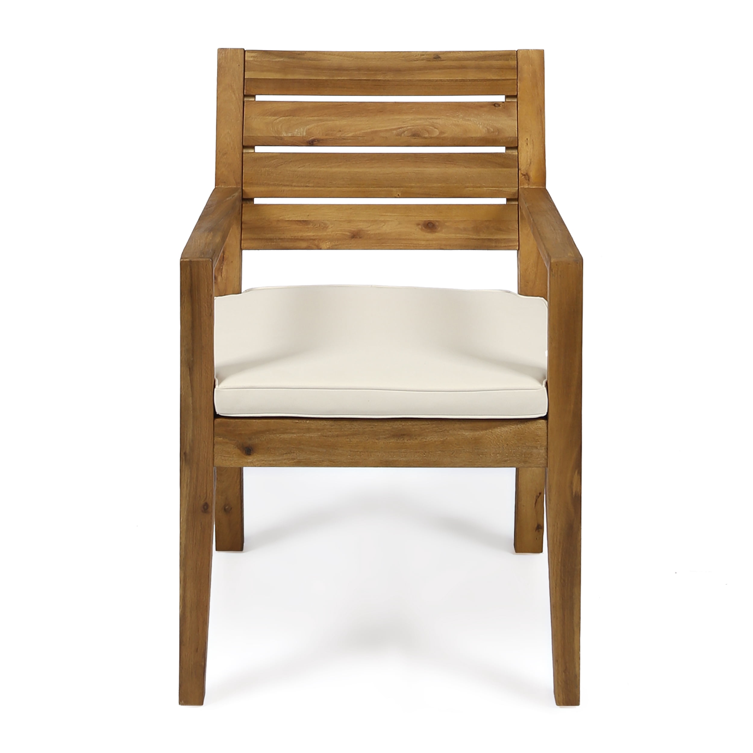 Outdoor Dining Chair Set of 2, Sandblast Finished Wood Frame with Beige Soft Cushion for Patio Garden, Natural and Beige