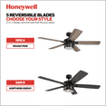 thumbnail image 4 of Honeywell Bonterra 52 Inch Ceiling Fan with LED Light & Remote, Matte Black, 4 of 10