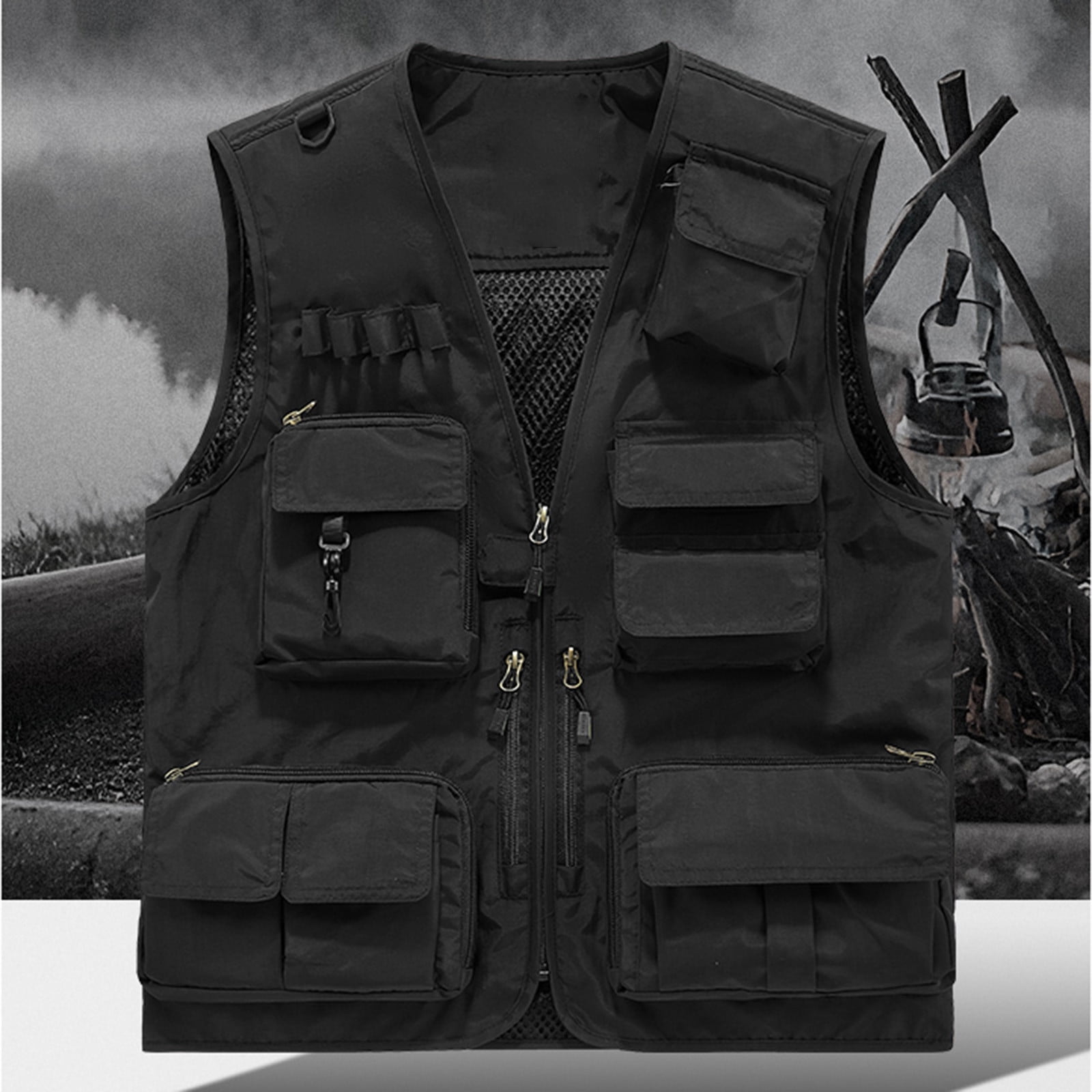 ZGRBOU Women's Casual Lightweight Outdoor Work Vests Multi Pockets Zip up Cargo Tops Safari Travel Photo Cargo Jacket
