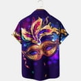 thumbnail image 4 of Lilgiuy Mardi Gras Shirts for Men Summer Short Sleeve Novelty Mask Printed Bowling Casual Button Down Lapel Collar Beach Hawaiian Vacation Shirt(Purple,2XL), 4 of 5