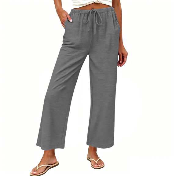 Tumotour Baggy Long Pants for Women Elastic Waist Straight-Leg Pants Athletic Workout Running Slacks Summer Beach Trousers with Pocket
