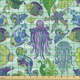 thumbnail image 2 of Ambesonne Underwater Fabric by the Yard Upholstery, Modern Sea Life Animals, 1 Yard, Purple Turquoise and Green, 2 of 5