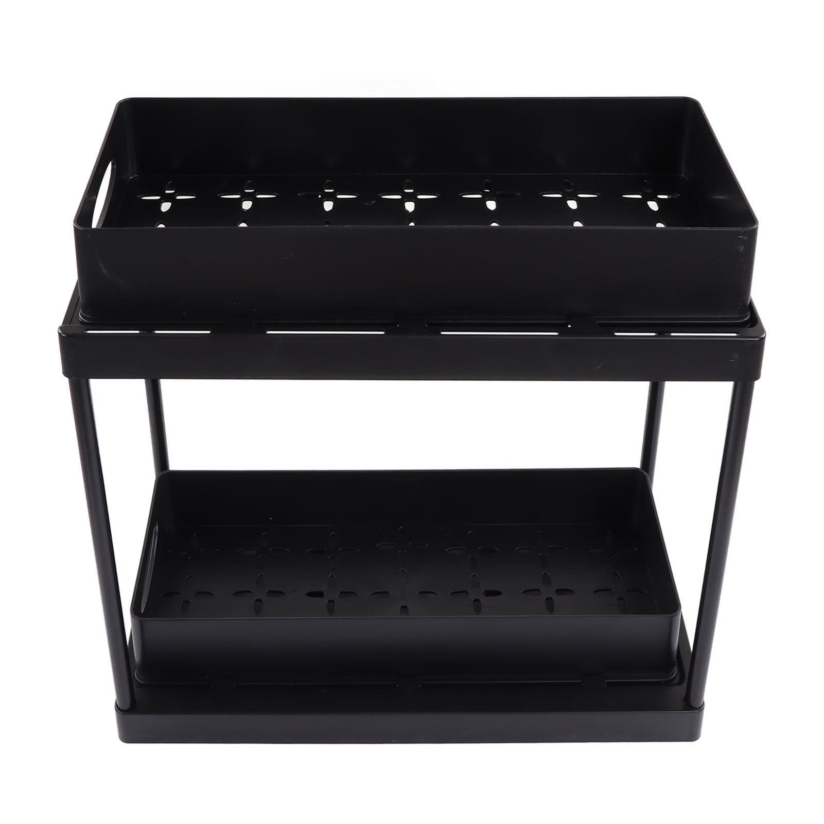 LAZIOEGR Premium 2-Tier Under Sink Organizer, Sliding Pull-Out Cabinet Storage Shelf Basket Rack for Bathroom Kitchen and Laundry Room, Matte Black (16.14 inches / 41 cm)