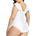 thumbnail image 2 of GEWSEY Women's Plus Size Bathing Suit One Piece Swim Dress Tummy Control Swimsuits Ruffle V Neck Swimwear White, L, 2 of 6