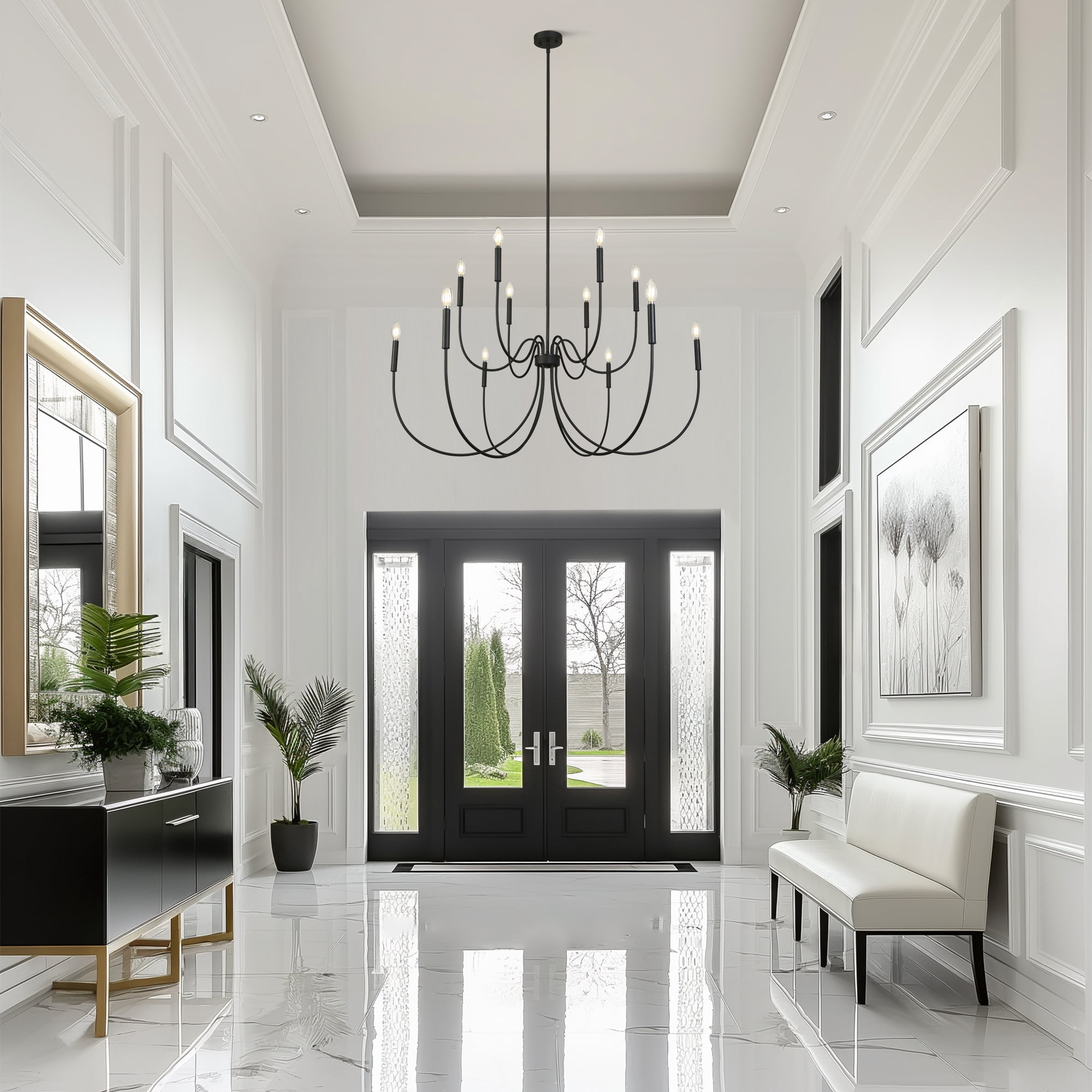 LNC Dolohovstrout 47.2'' 12 -Light Matte Black Bare bulb Metal Chandelier