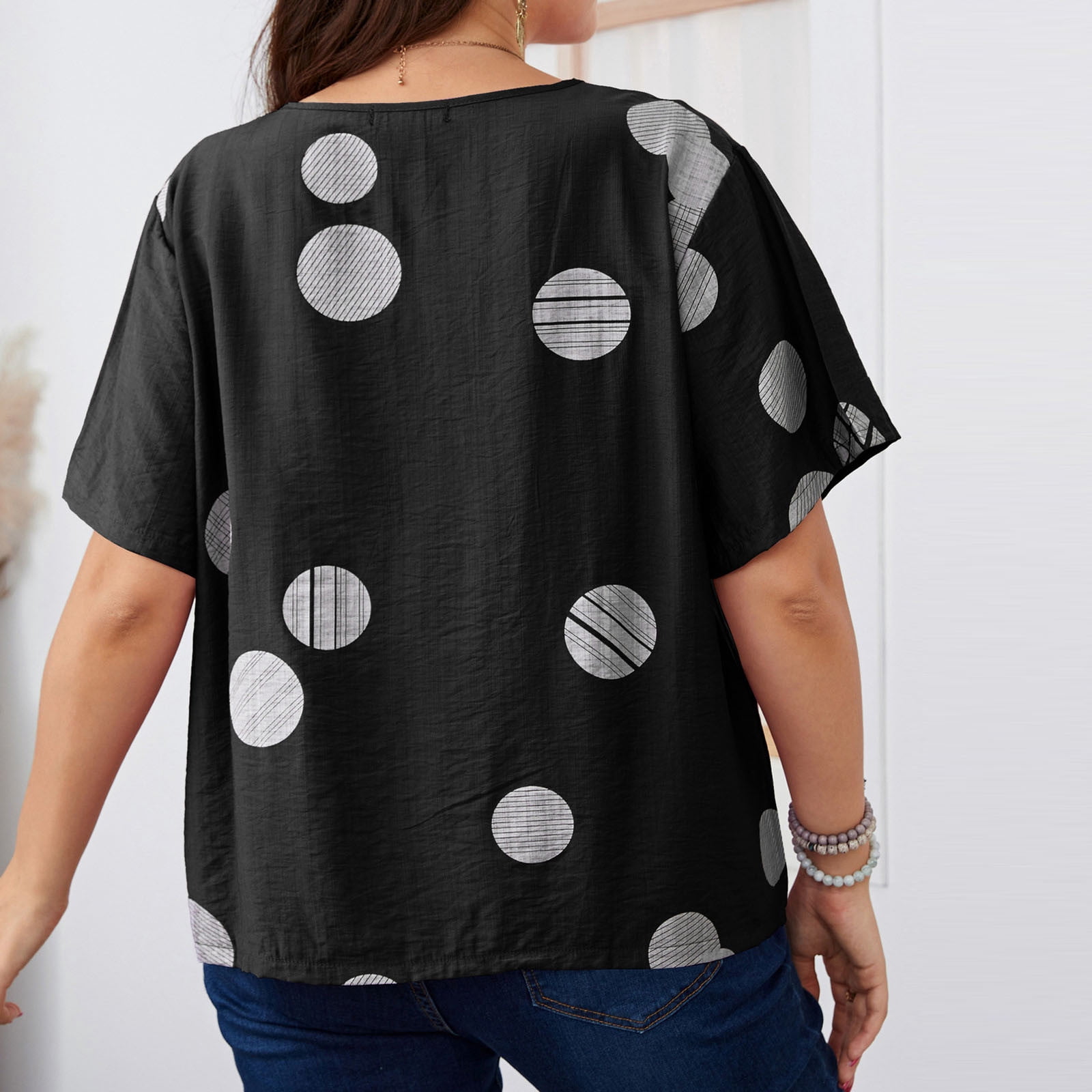 plus size black and white polka dot blouse