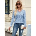 thumbnail image 5 of Womens Waffle Knit Tops V Neck Long Sleeve Shirts Dresy Casual Blouses Fall Outfits 2025 Blue XXL, 5 of 9