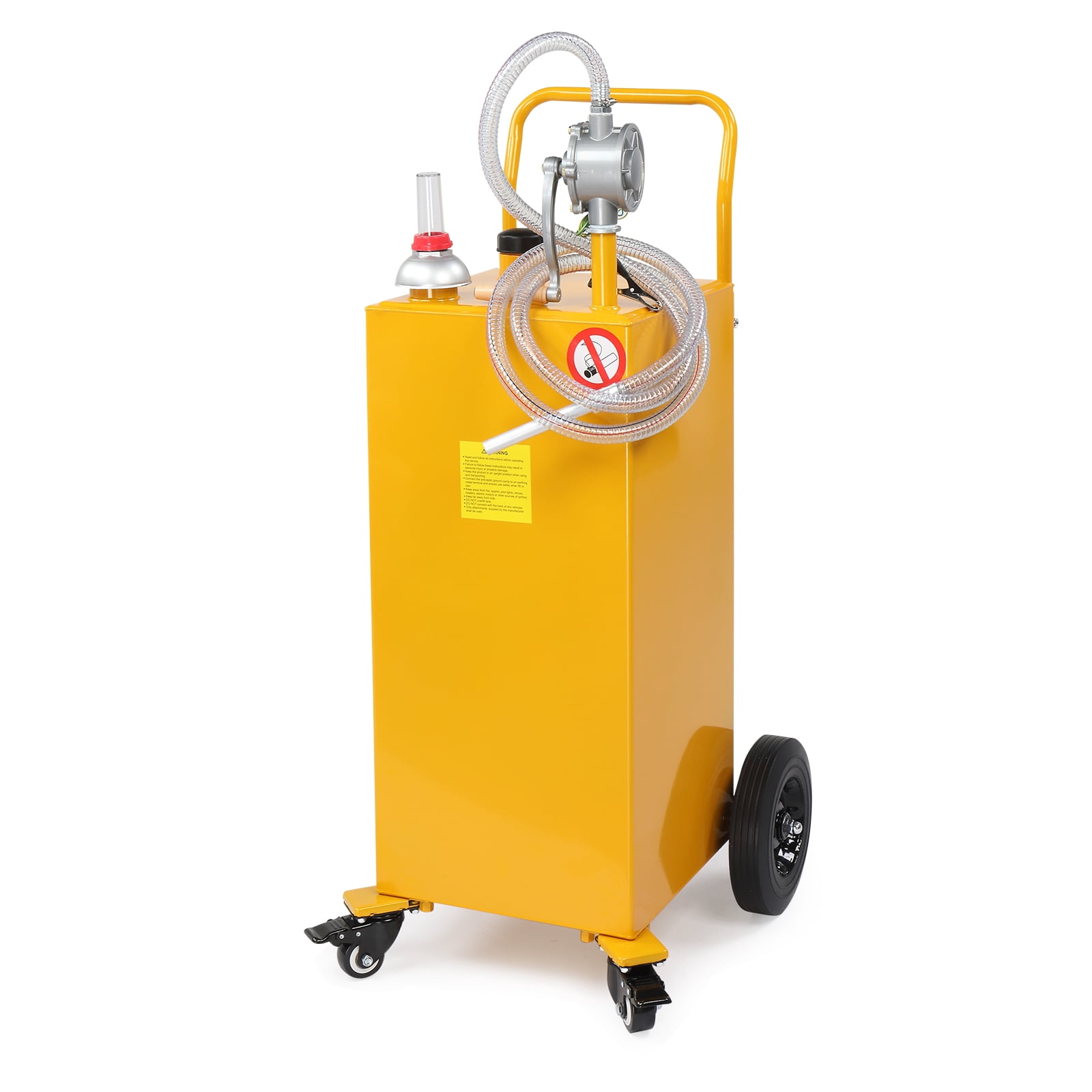 30 Gallon Gasoline Fuel Caddy with Bi-Directional Hand Crank Pump, Fuel Level Gauge & Universal Rolling Wheels, Welded Steel Portable Gas Diesel Storage Tank