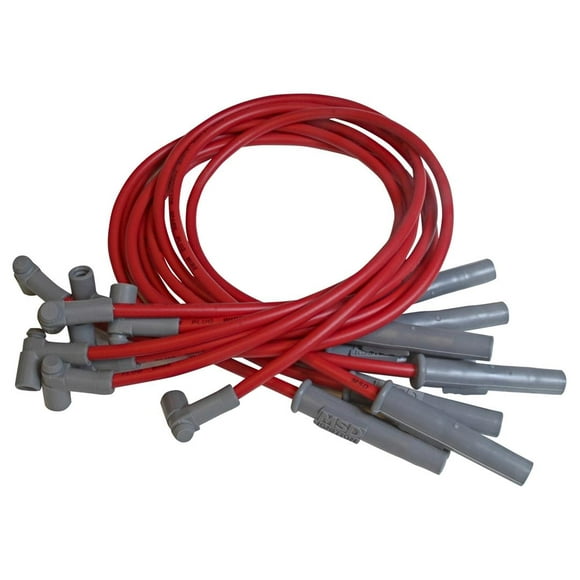 MSD Ignition Spark Plug Wire Set 32749 Super Conductor; Pre Assembled; Red; 8-1/2 Millimeter; Silicone and Synthetic; Straight Spark Plug Boots; 90 Degree Distributor Boots With HEI Style Terminals