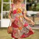 thumbnail image 4 of Jumpingount Vestido bohemio con cuello en V Vestido de manga corta Mujer Ropa de verano Vestidos S, 4 of 6
