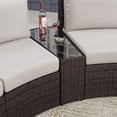 thumbnail image 6 of Martha Stewart Set of 2 Indoor-Outdoor Modular Patio Curved Sectional Sofa Seats and Side Table in Brown Rattan Wicker with Tan All-Weather Cushions, 6 of 13