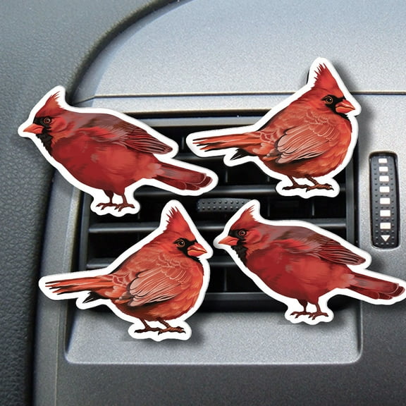 WIRESTER Set of 4pcs Car Air Freshener Fragrance Vent Clip Interior Decoration for Cars with Lemon Scented Pad - Red Cardinal Birds
