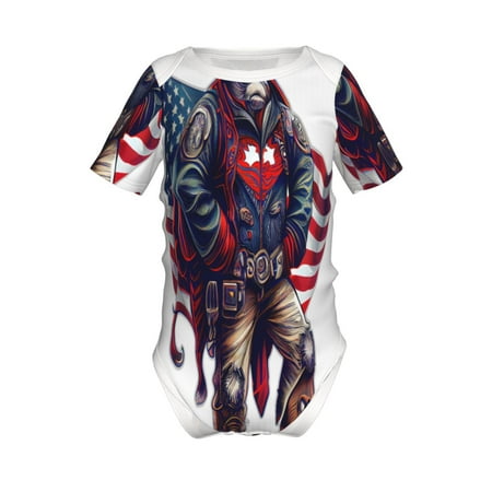 

Lukts Cool Patriotic Buffalo Cowboy Print Baby Short Sleeve Romper Onesie for Newborn Baby Boys and Girls-6 Months