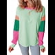 thumbnail image 1 of Camisetas de Larga para Mujer 2025, Cuello Redondo, Bloques de Color Verde L, 1 of 6