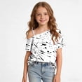 thumbnail image 6 of Spazoro Girls One Shoulder T-Shirt, Fashion Tees Summer Casual Short Sleeve Printed Asymmetrical Off Shoulder Tops for Kids White Size 5-6 T, 6 of 9