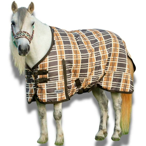 Jeffers Pony Poppins Solaris 1200 Denier Turnout Blanket, 240 gram Polyfill, Brown & Cream Plaid 39" - Waterproof, Breathable Horse Blanket - Ideal Protection for Winter, Wind & Rain, Medium weight