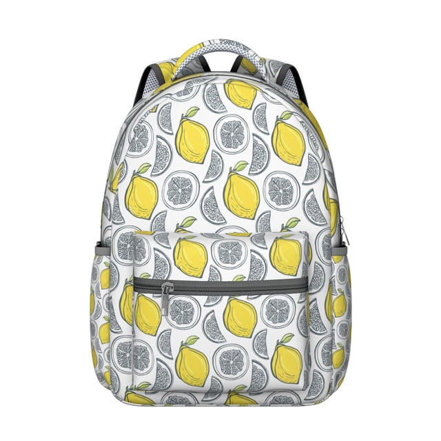 Fresh Lemon Students Backpack Cute Yellow Fruit School Bag with Floral I Love Lemons Pattern, Lightweight and Adjustable Strap